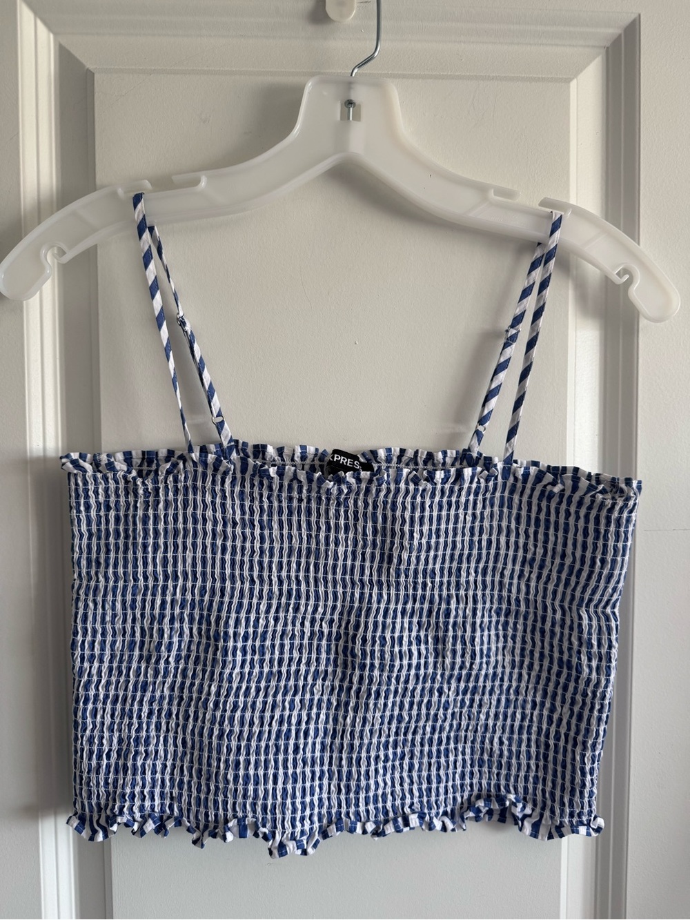 Express Blue and White Smocked Tank Top